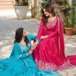 Women's American Silk Sequence Embroidery Long Anarkali Kurti Gown With Dupatta - Aqua Blue, M