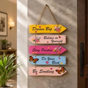 Positive Quotes Wooden Hanging Decors| Multicolor Inspirational Wall Decoration for Home Office Bedroom Living Room