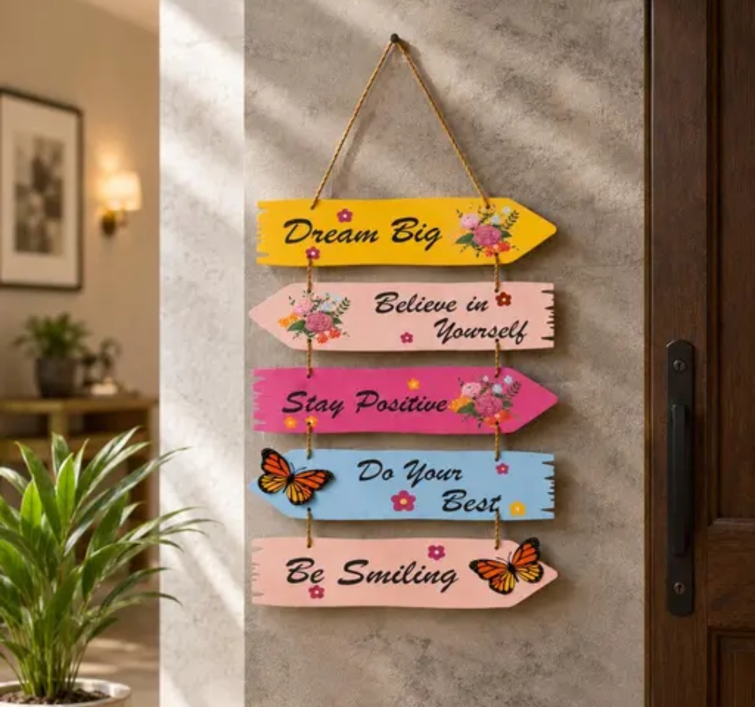 Positive Quotes Wooden Hanging Decors| Multicolor Inspirational Wall Decoration for Home Office Bedroom Living Room