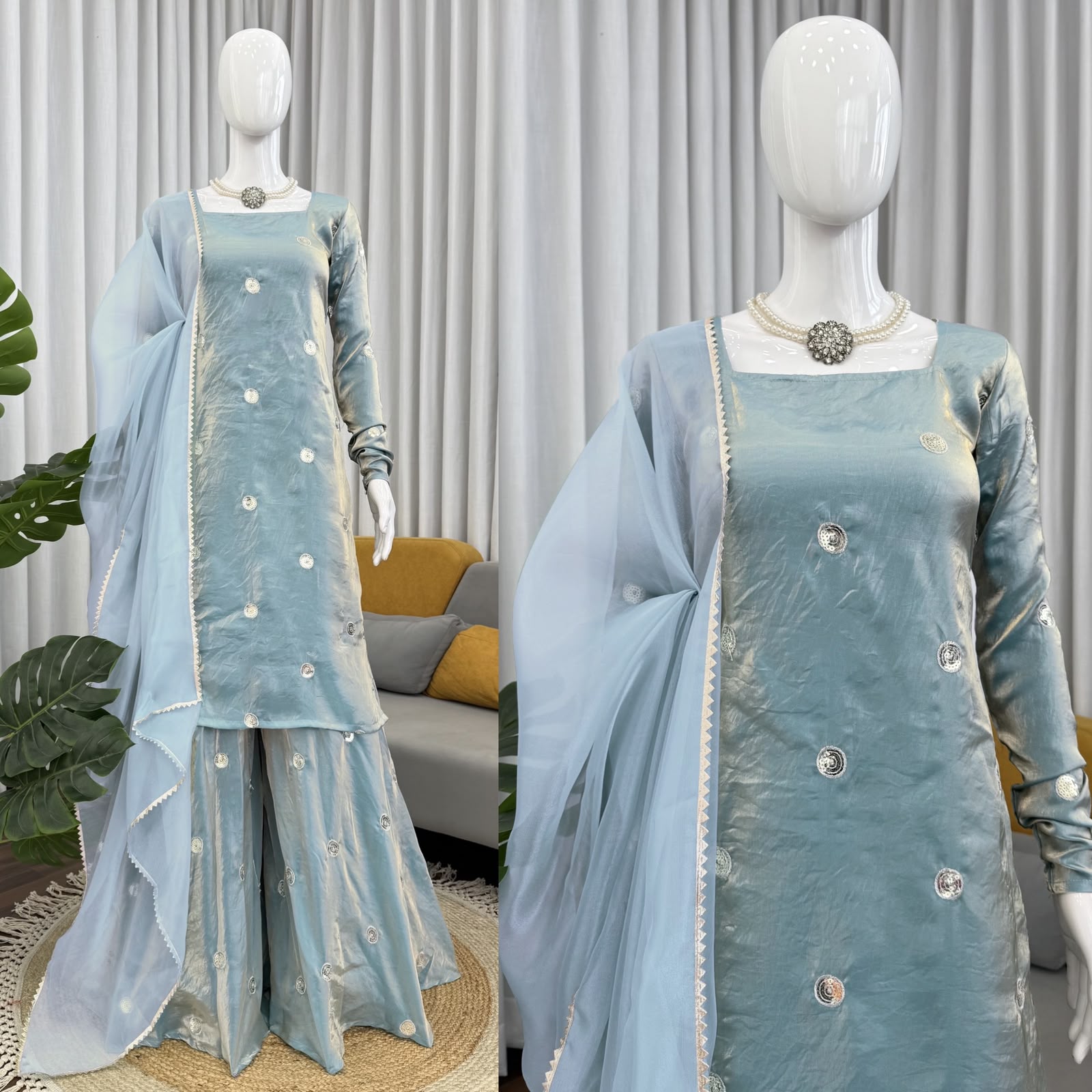 π Royal Ice Blue Pakistani Suit Set with Sequence Work Dupatta π - Image 4