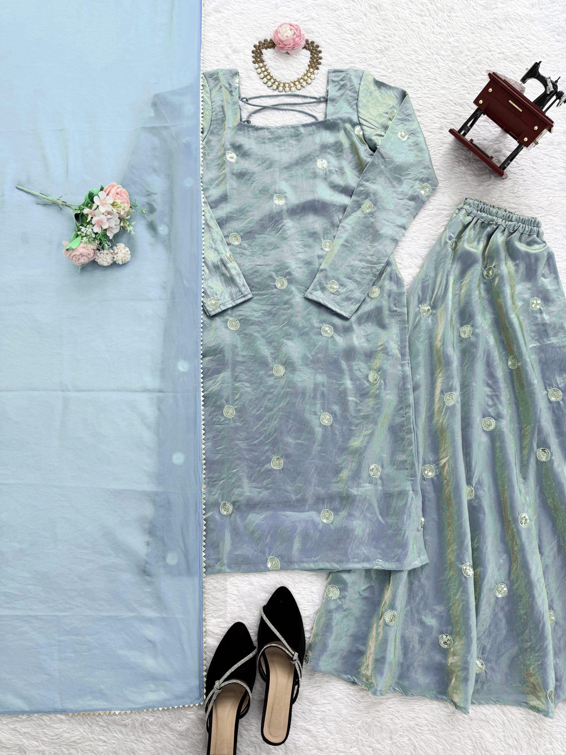 π Royal Ice Blue Pakistani Suit Set with Sequence Work Dupatta π - Image 5