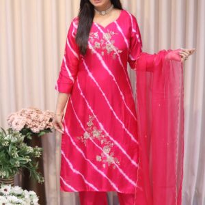 Pure Silk Lehariya Handwork Kurti Pant Set