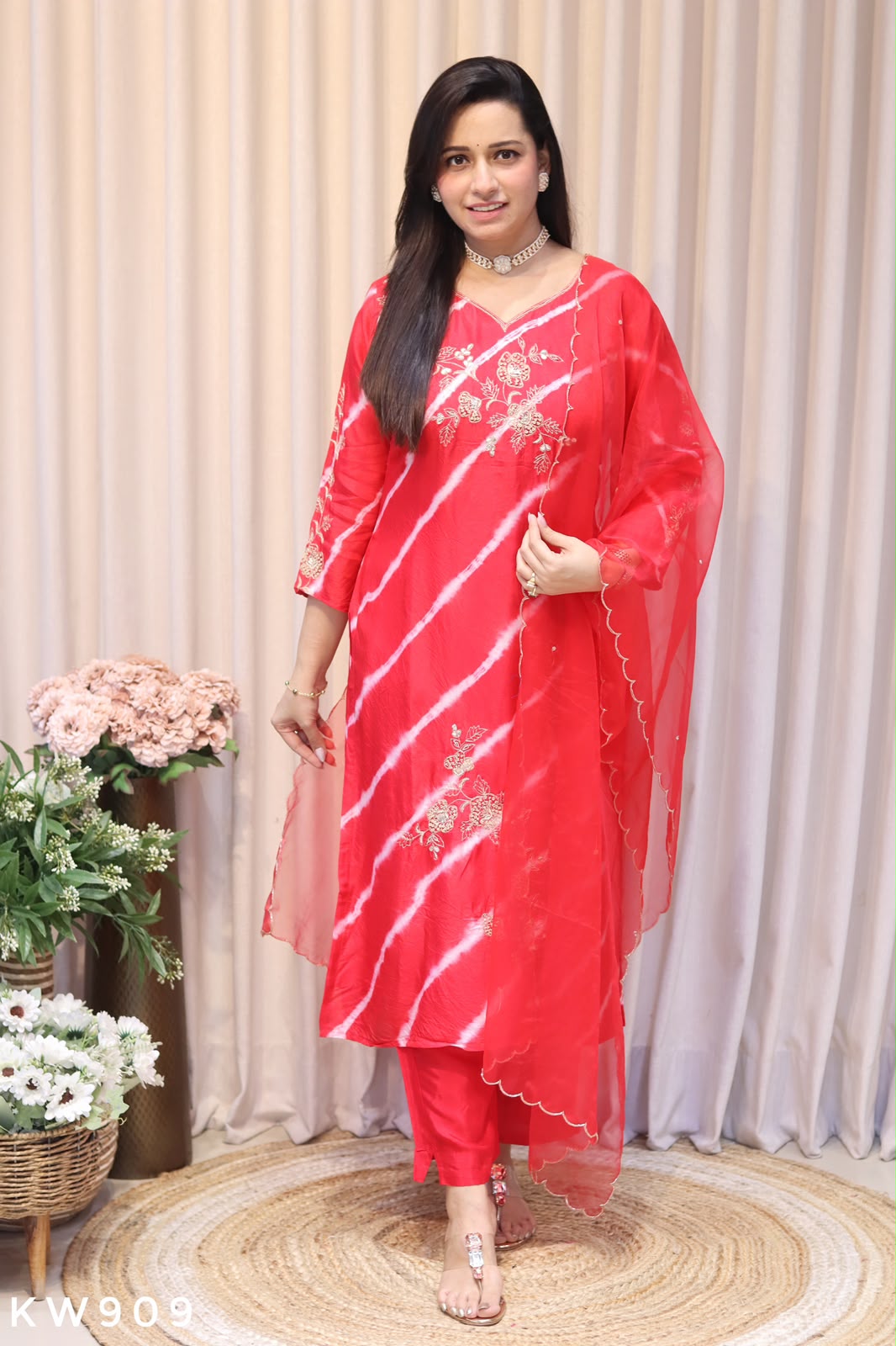 Pure Silk Lehariya Handwork Kurti Pant Set - Image 2