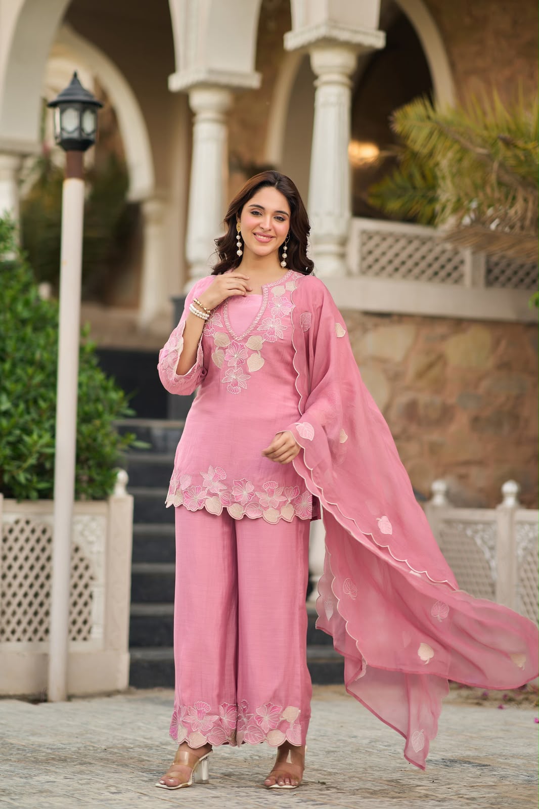 Dusty Pink Elegant Sharara Palazzo Set 🌸