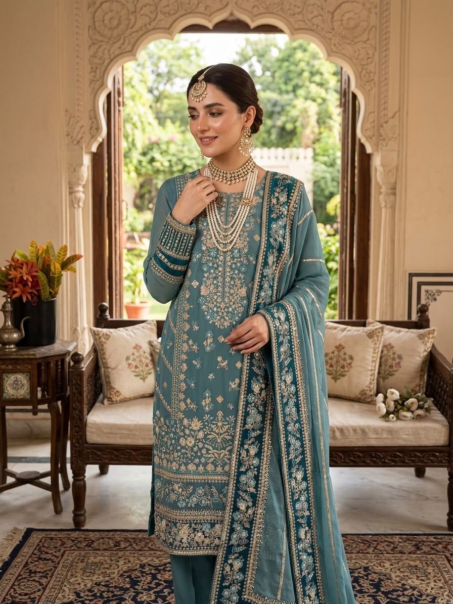 Elegant Embroidered Fox Georgette Suit Set - Image 3