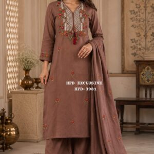 Premium Silly Cotton Embroidered 3-Piece Suit Set