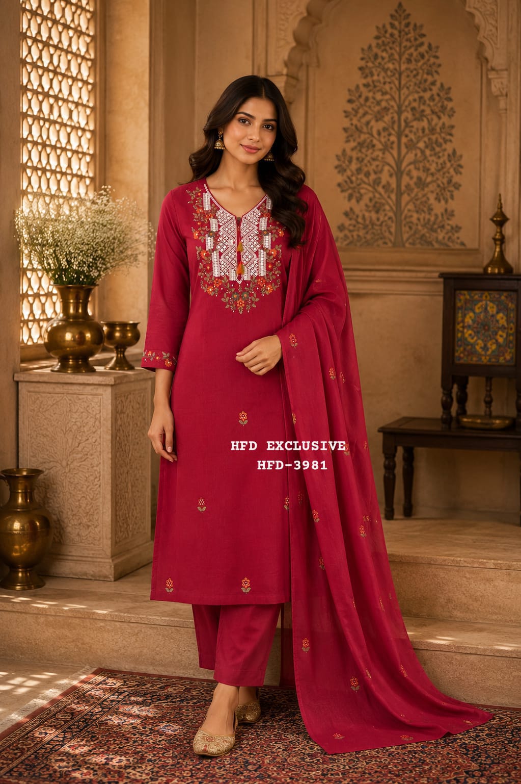 Premium Silly Cotton Embroidered 3-Piece Suit Set - Image 2