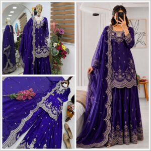 ✨ Royal Fendy Satin Embroidered Sharara Suit Set
