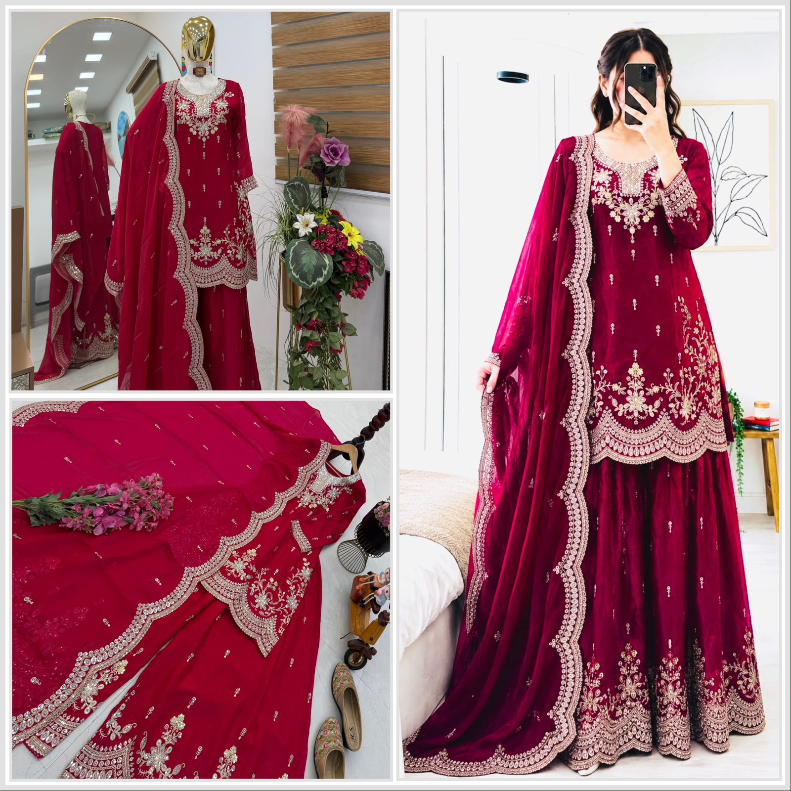 ✨ Royal Fendy Satin Embroidered Sharara Suit Set - Image 6