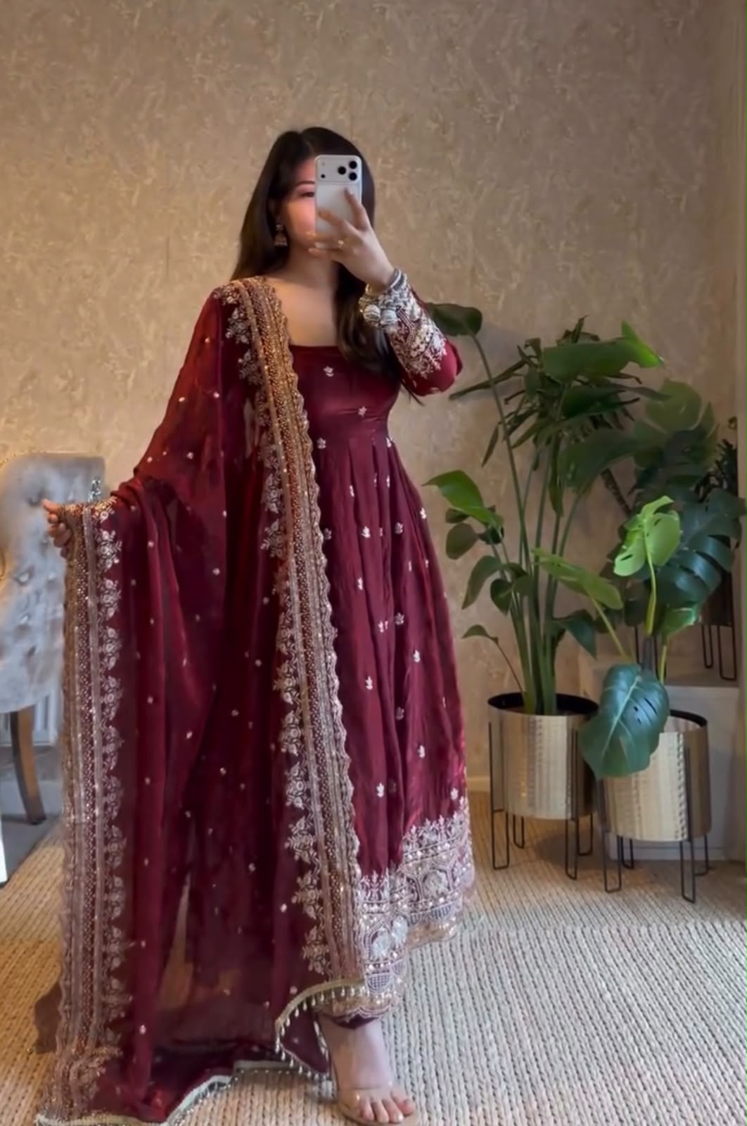 ✨ Designer Fendy Silk Gown Pant & Dupatta Set