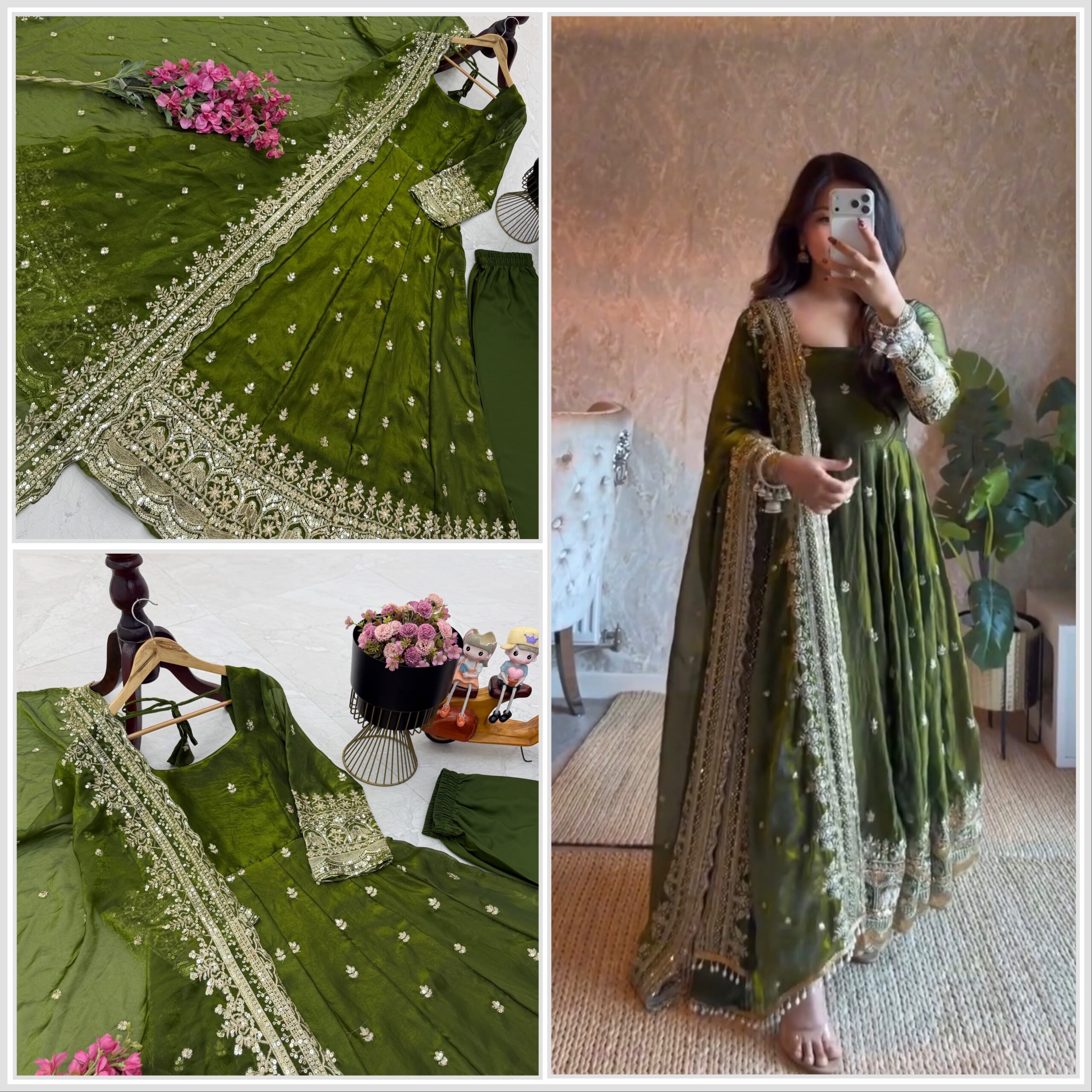 ✨ Designer Fendy Silk Gown Pant & Dupatta Set - Image 3
