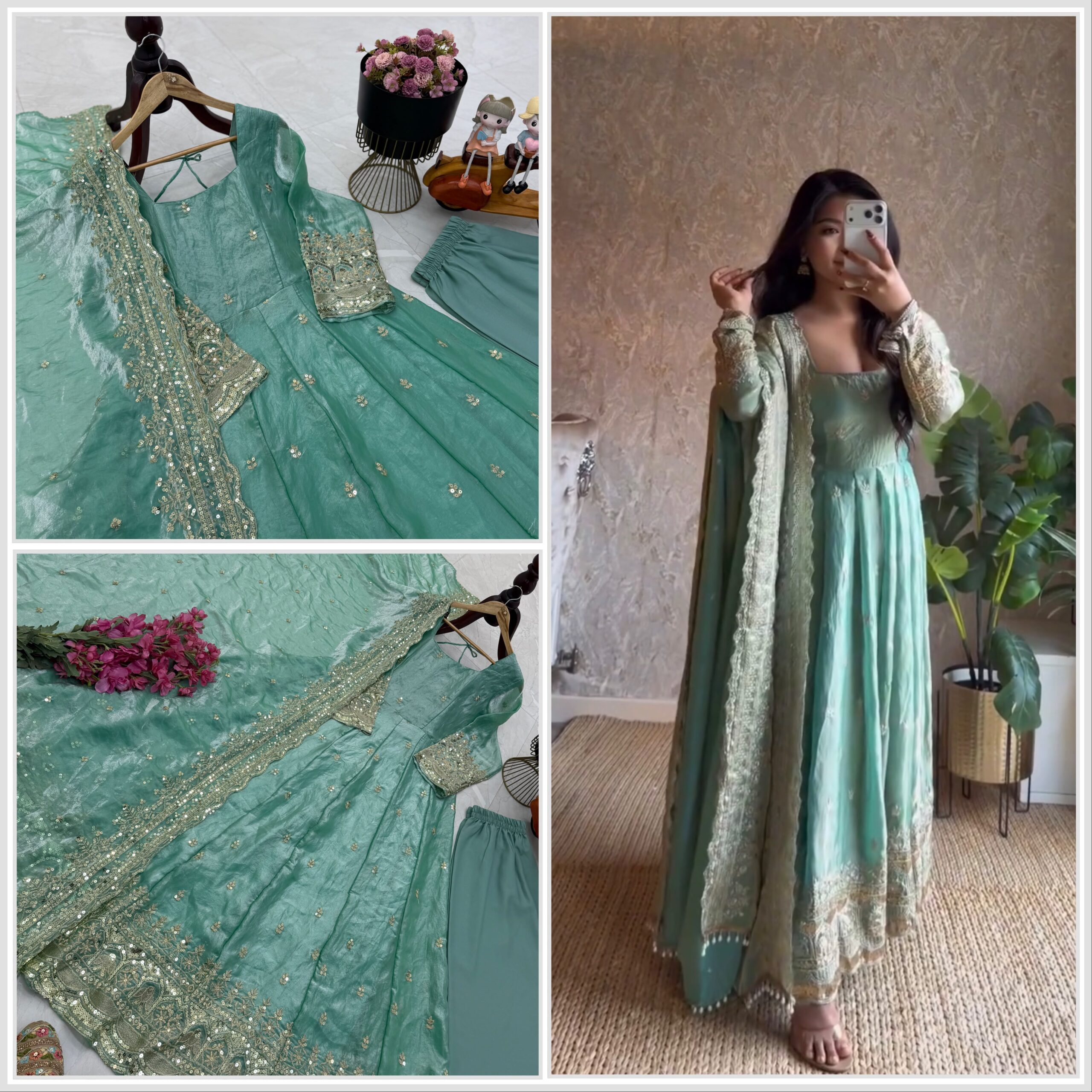 ✨ Designer Fendy Silk Gown Pant & Dupatta Set - Image 4