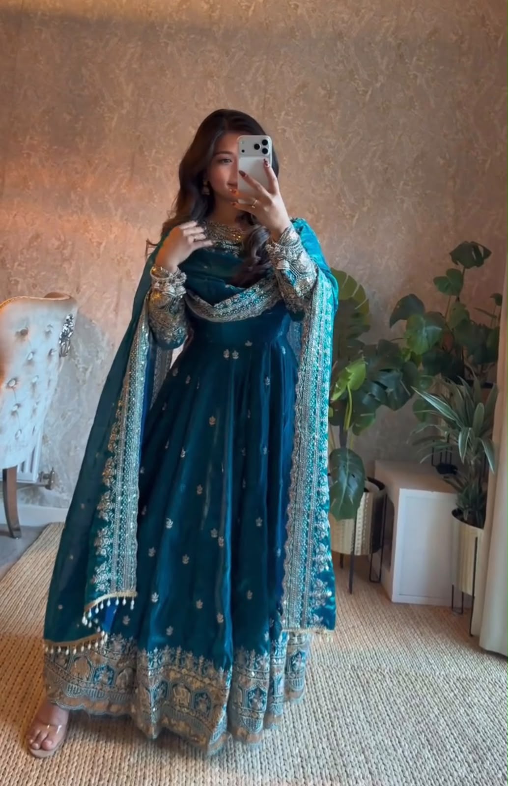 ✨ Designer Fendy Silk Gown Pant & Dupatta Set - Image 5