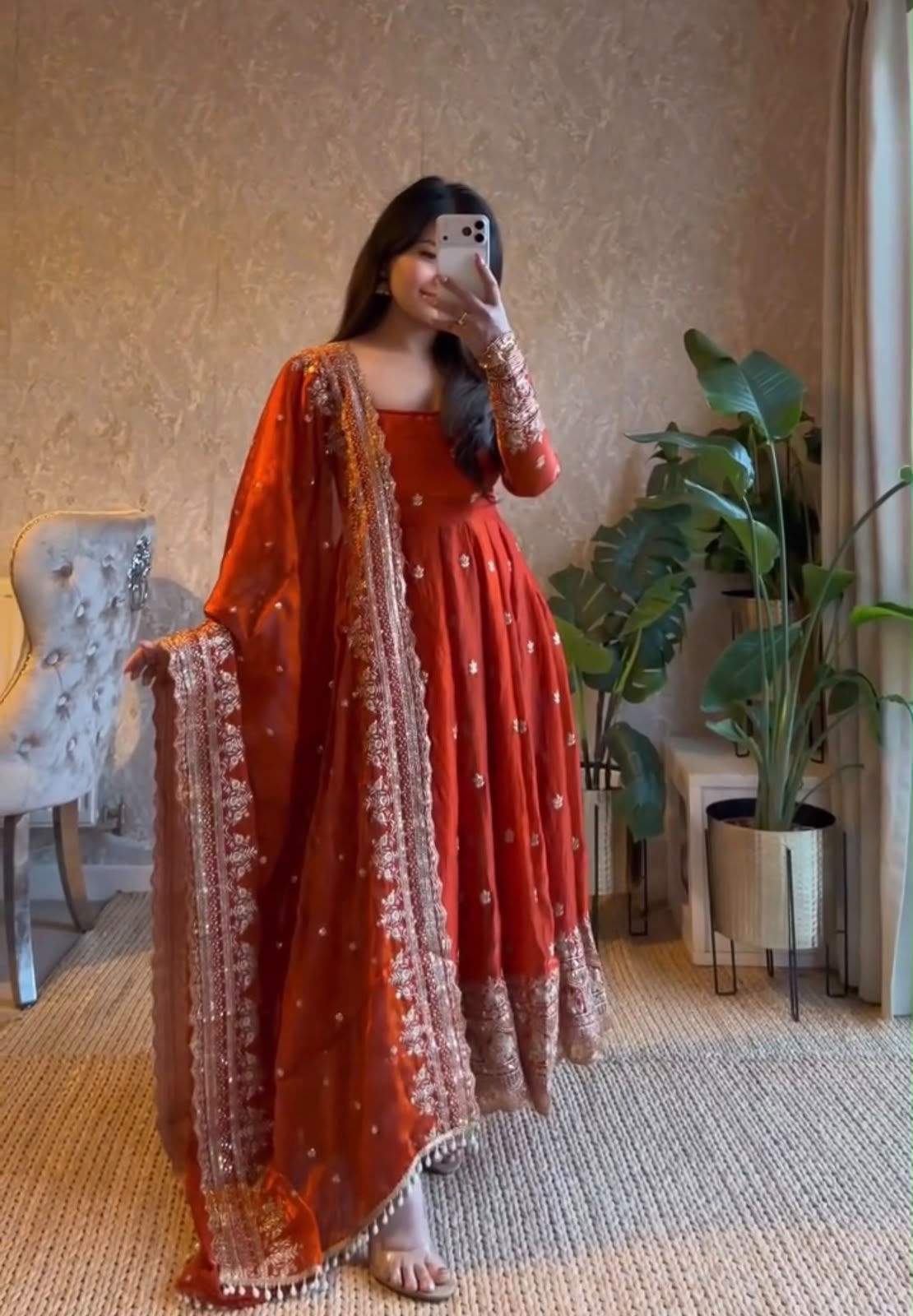 ✨ Designer Fendy Silk Gown Pant & Dupatta Set - Image 8