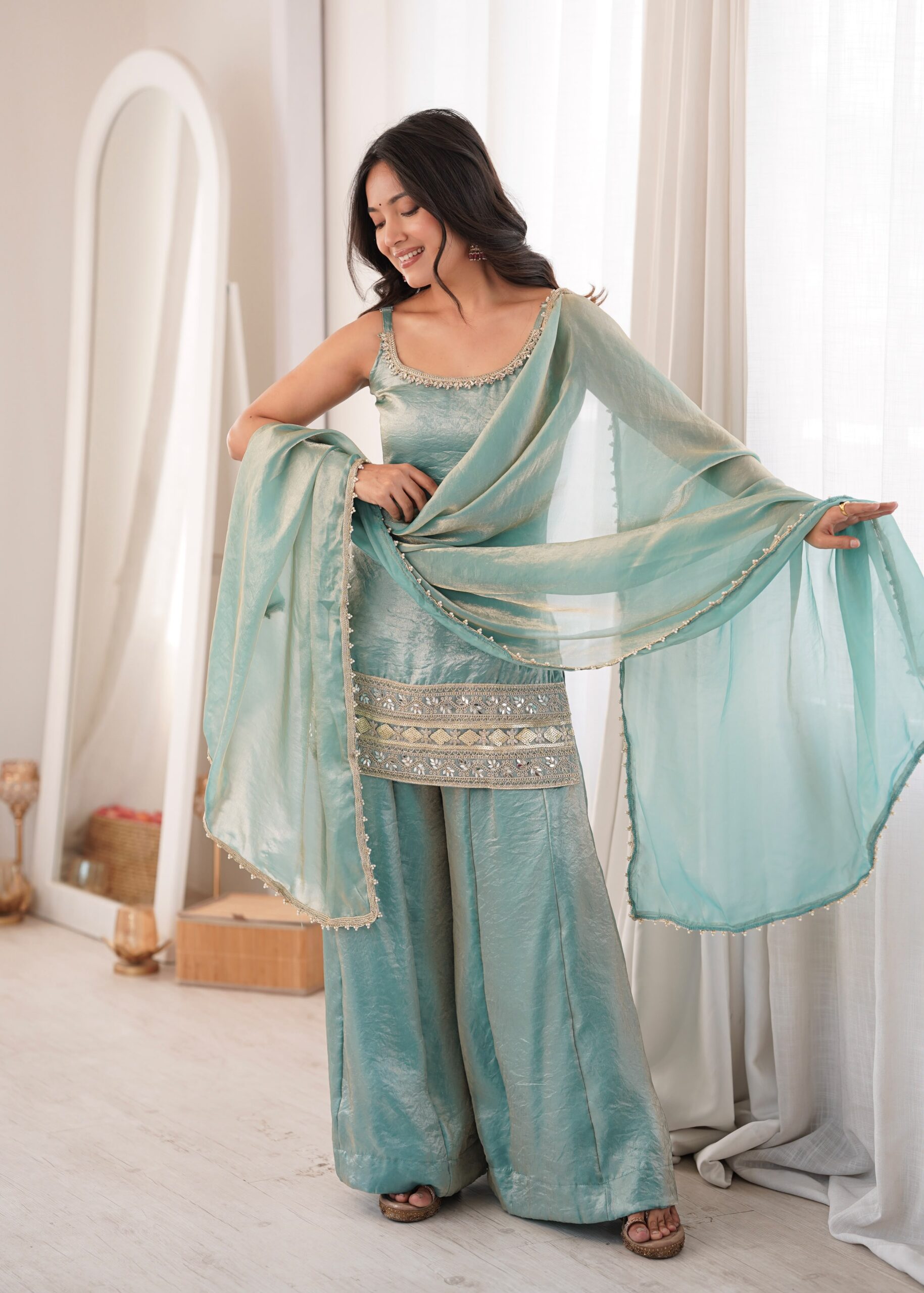 💖Aqua Grace Crush Palazzo Suit Sets - Image 4