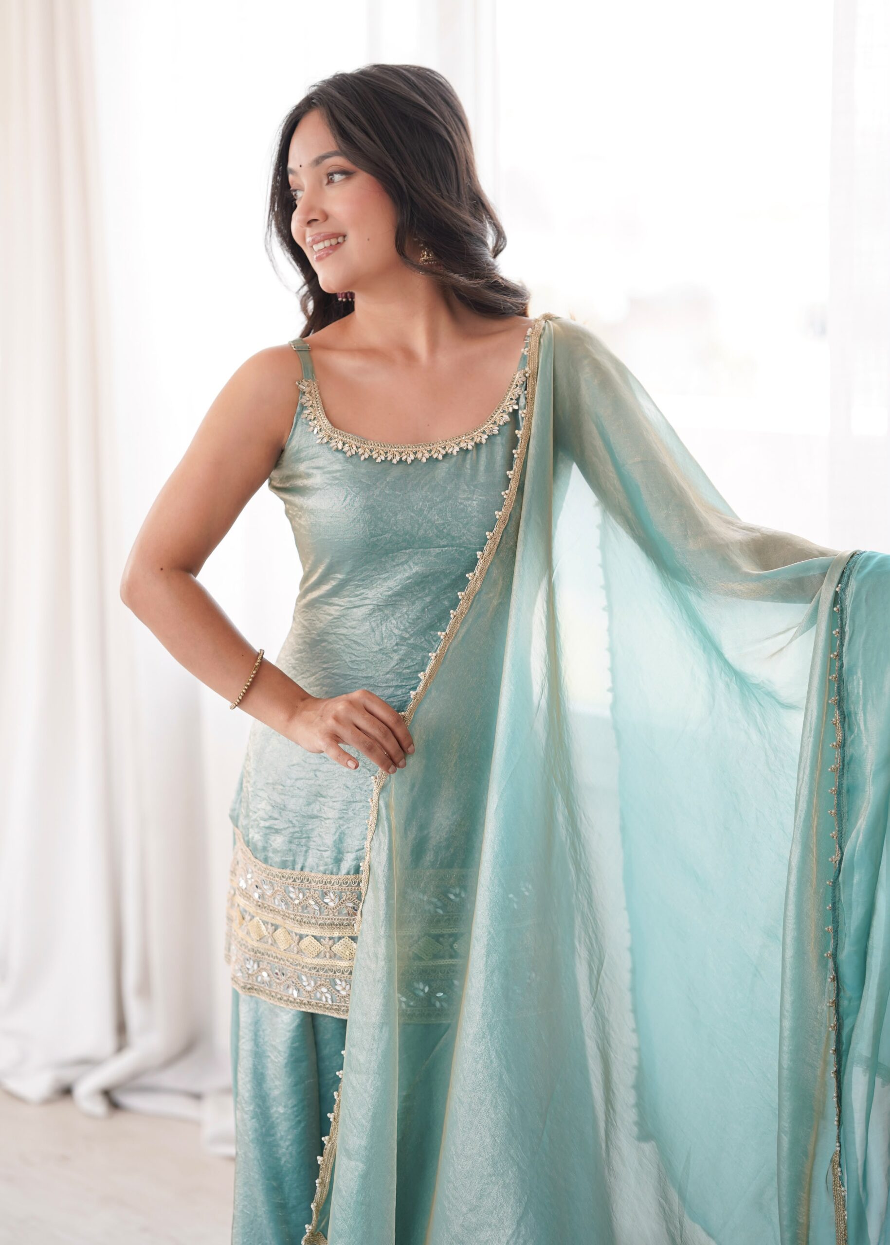 💖Aqua Grace Crush Palazzo Suit Sets - Image 5