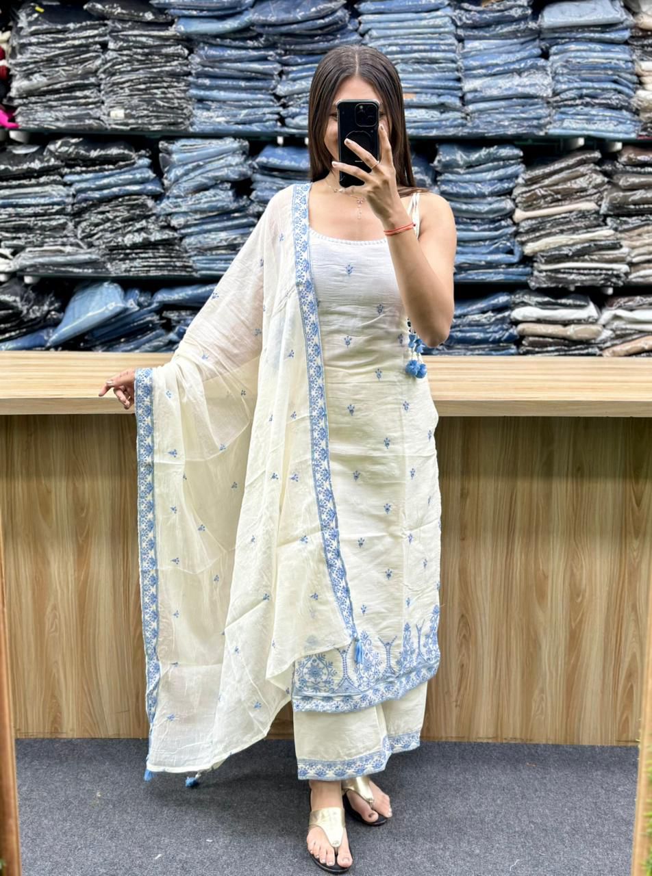 ✨Royal Maska Cotton Silk Embroidered Kurta Pant & Dupatta Set - Image 4