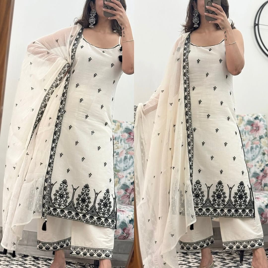 ✨Royal Maska Cotton Silk Embroidered Kurta Pant & Dupatta Set - Image 6